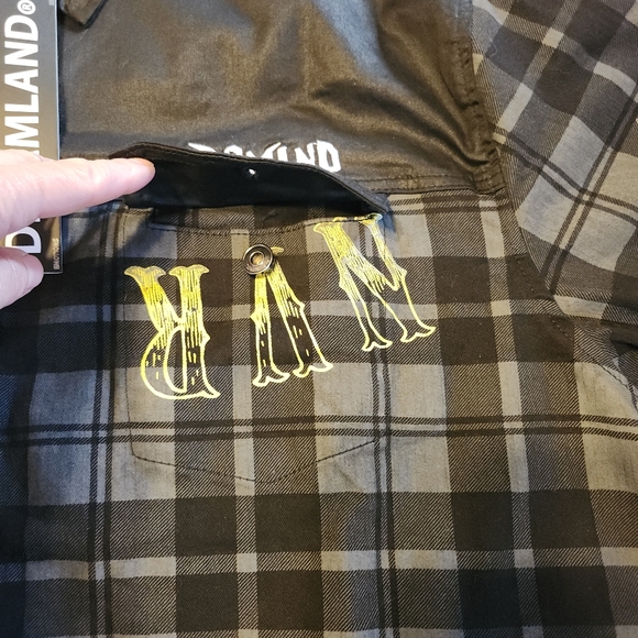 DREAMLAND WAR DUB PLAID/DENIM SHIRT BUTTON  BLACK/GRY PLAID SHACKET MENS 4XL NWT - Picture 3 of 15